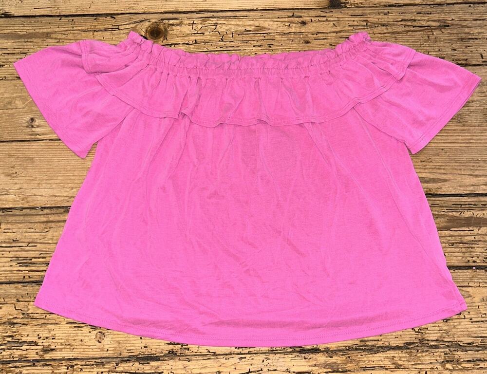 Harlow And Graham Women’s Size S Pink Off The Shoulder Ruffle SS Top NWT